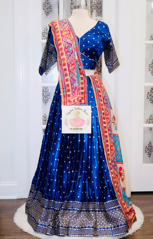 Gajji Silk Navratri Special Chaniya Choli size 42 Royal Blue color with contrast Dupatta