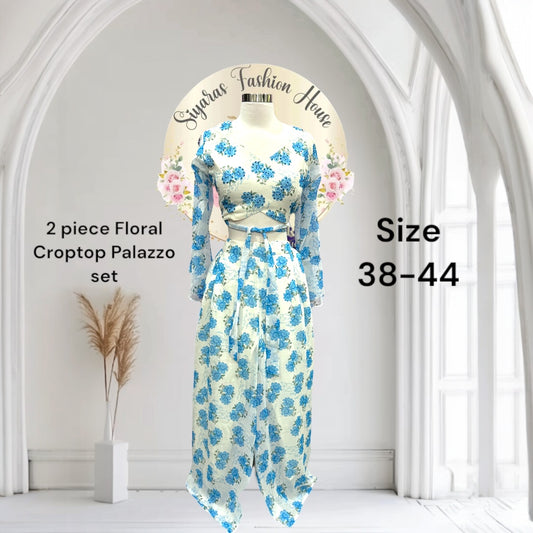 Elegant 3 pc Cord set in organza jacket with banarsi top and pant fabric  powder blue Partywear Dress

Size 36/38