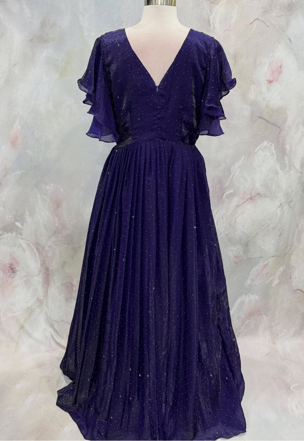 Customized Long gown premium tissue fabric with all over swaroski stone work elegant Partywear dress size 38/40
