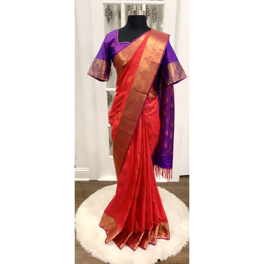 Elegant Kanchi Pattu saree with stitched blouse size 40 upto 44