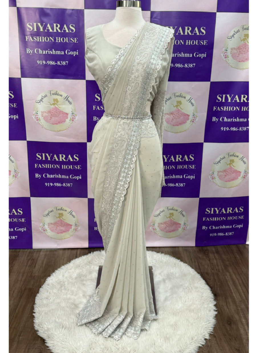 Gorgeous Partywear Georgette Saree with Stitched blouse size 36 thread work and stone work