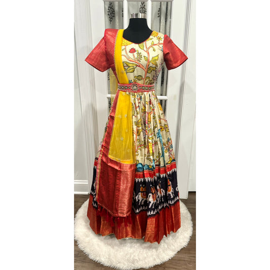 Beautiful Silk Anarkali Gown Model One Piece Maxi Long Dress for Girls Traditional Full Length Long Frock. Fits size 36