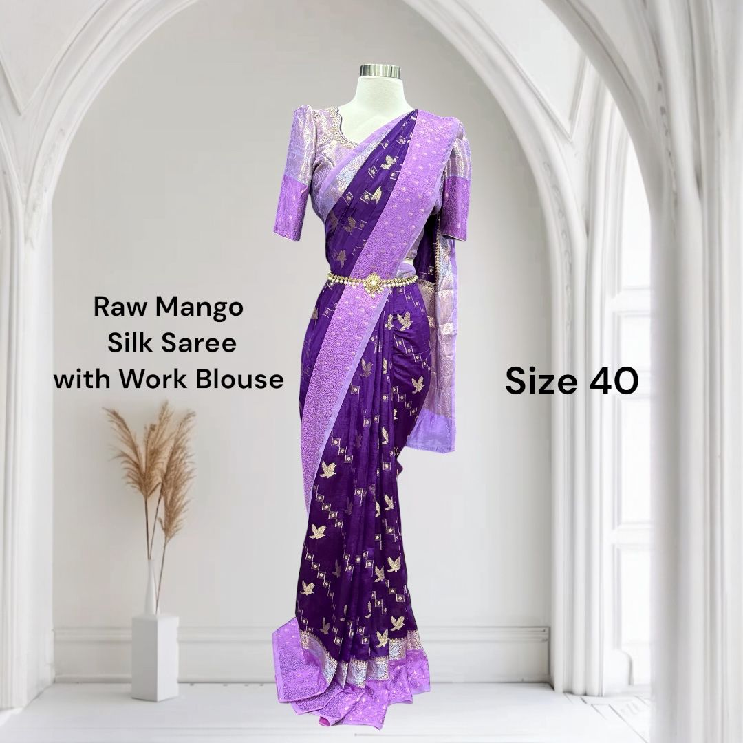 Gorgeous raw mango silk Saree with elegant Maggam work stiched blouse size 40-42 ready to ship wedding reception