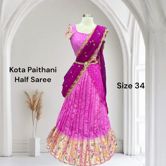 Gorgeous kota half saree with Paithani border customized Half Sarees for Teens size 34 ready to ship USA latest collection