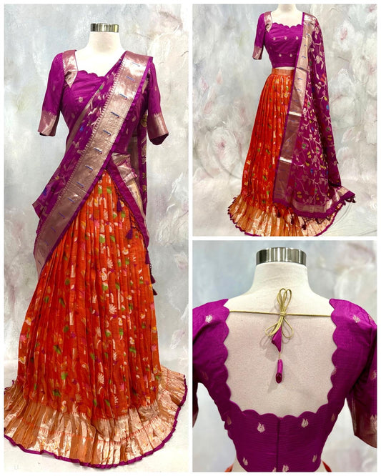 Introducing our latest Beautiful Customized Vintage Zarikota Half Saree 💗💚 
📏 Size: 36–42 🪡 Stitched Size: 38 📦 Ready to Ship Across USA 🇺🇸