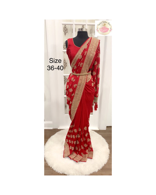 Trendy Partywear Georgette Saree with stitched blouse 36-40