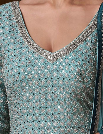 Beautiful Ombre Sea Blue Anarkali Gown | Partywear wedding| premium quality  Georgette, Zari Mirror Sequin Work, size : xxl 44 ready to ship in USA