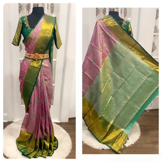 Stunning Kanchi Pattu saree with elegant Maggam work blouse fully stitched size 38-42