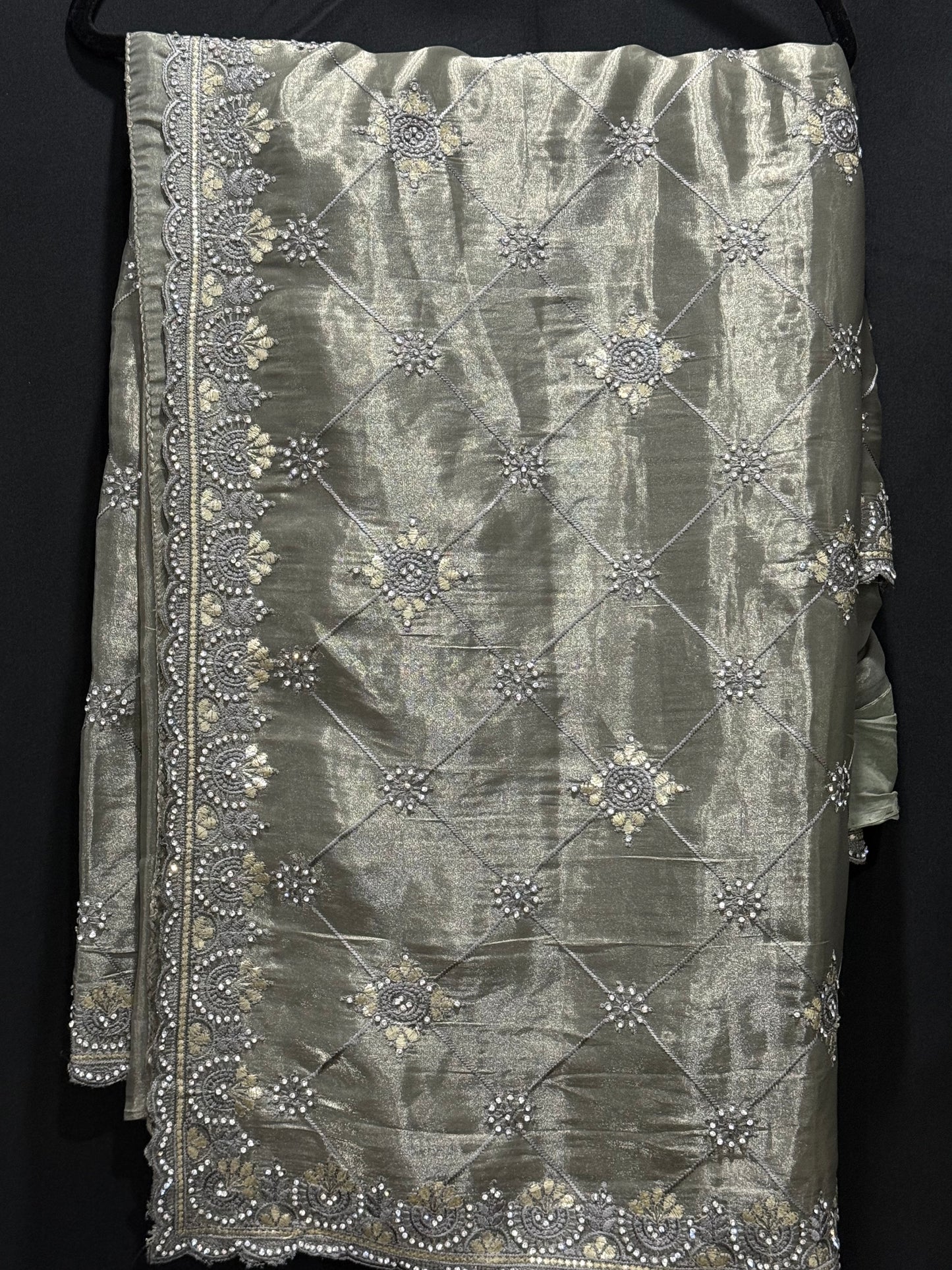 Gorgeous shimmery Partywear saree with stone and embroidery work all over Saree wedding reception size 36 to 42 ready to ship USA NC