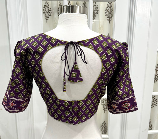 Lehariya Patola silk saree in purple and magenta combination with stitched Blouse size fits 40 to 44