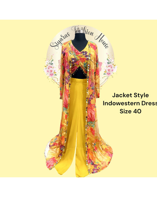 Jacket Style Floral Alia cut IndoWestern CropTop Palazzo set with hand work/mirror work Partywear dress wedding collection Haldi