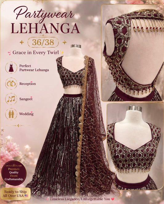 Stunning Partywear Sequence Lehanga in a rich and elegant look 💃✨ Featuring beautiful all-over shimmer, intricate detailing, and a glamorous finish! 💫
Perfect for Partywear | Reception | Sangeet | Wedding Celebrations 💕👑
📏 Size: 36/38