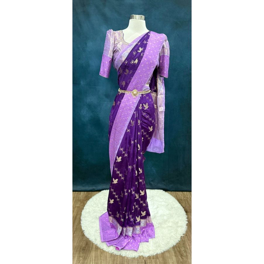 Gorgeous raw mango silk Saree with elegant Maggam work stiched blouse size 40-42 ready to ship wedding reception