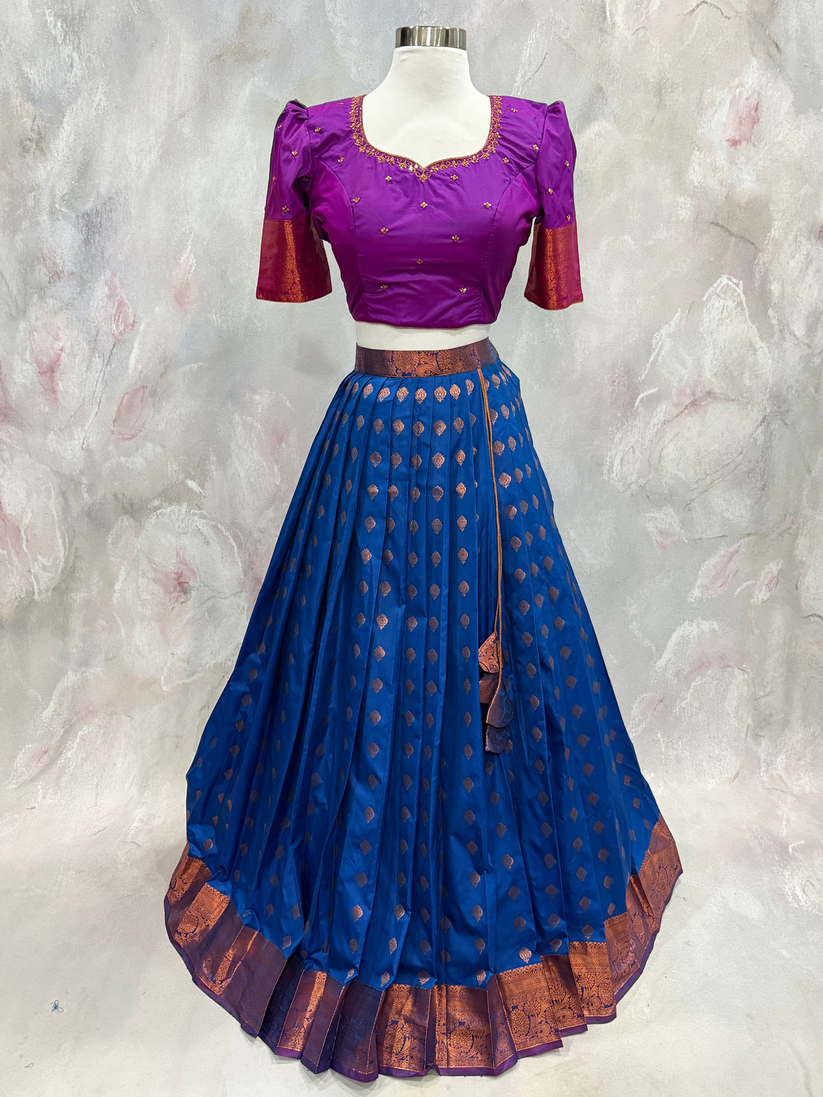 Beautiful Customized Kanchi Pattu half saree. Available in size 36 to 40