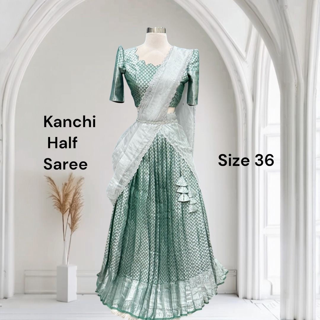 Gorgeous Kanchi Silk half Saree. Owning the style in a stunning half saree. Available in size 36
