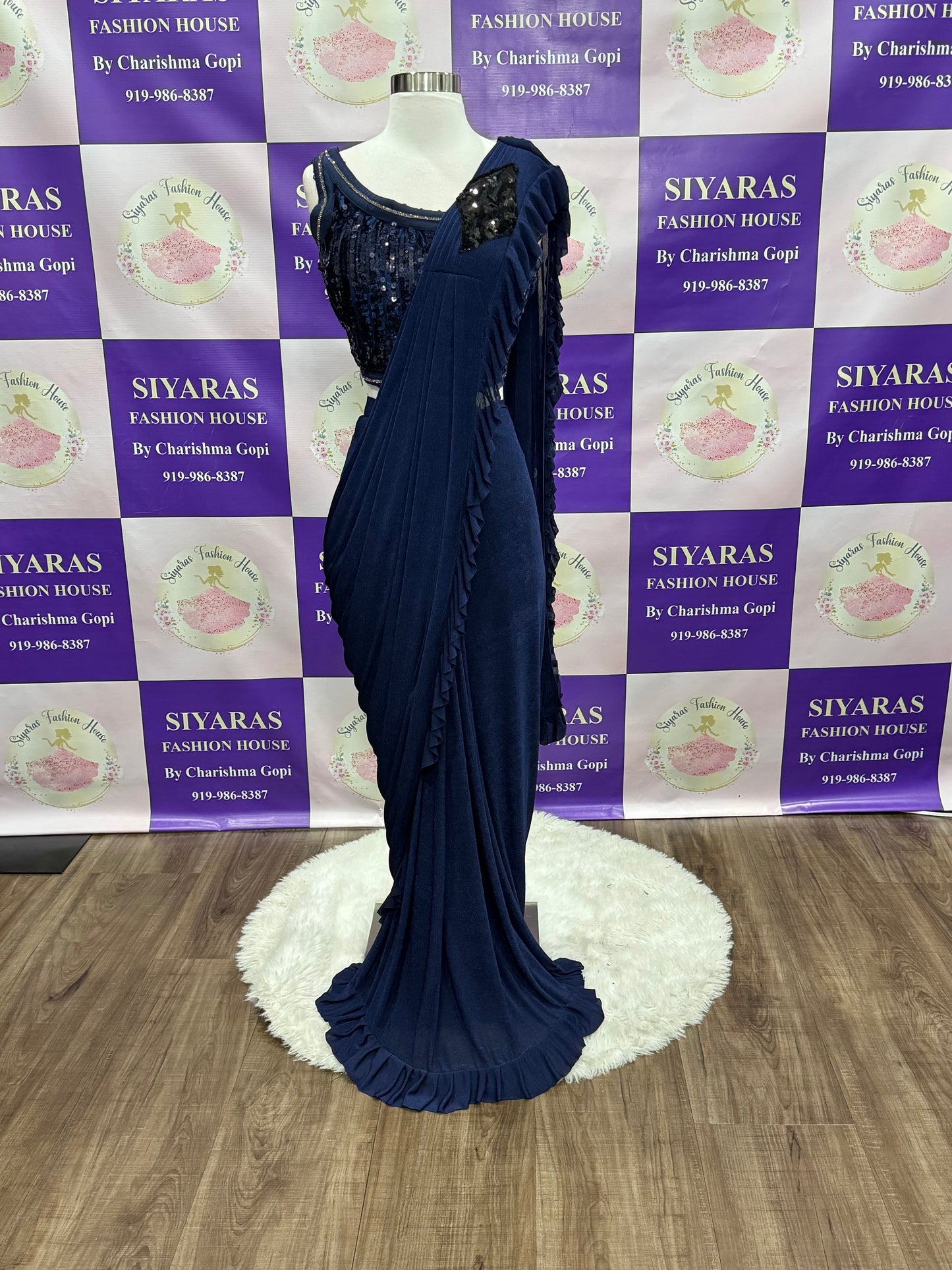 Beautiful blue color Ready2Wear One-Min Saree in Size 38 – Effortless Elegance in Just One Minute