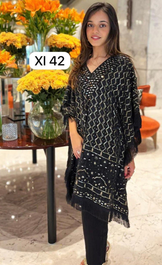 Beautiful 2 pc Black Chikankari COrd set in size - Xl 42 Partywear dress new year or  reception occasions free ship USA