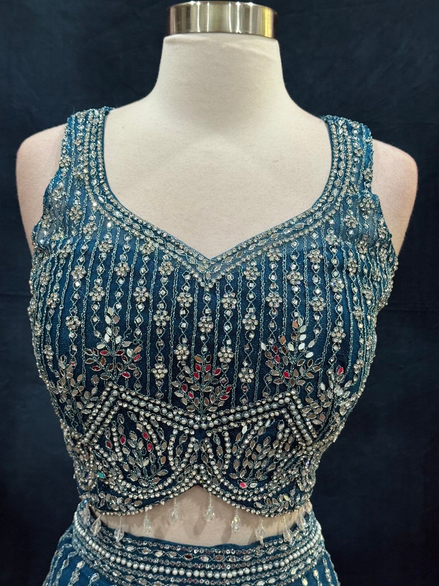 Gorgeous wedding Partywear Lehanga choli in heavy mirror work blue color Available in size 42 ready to ship