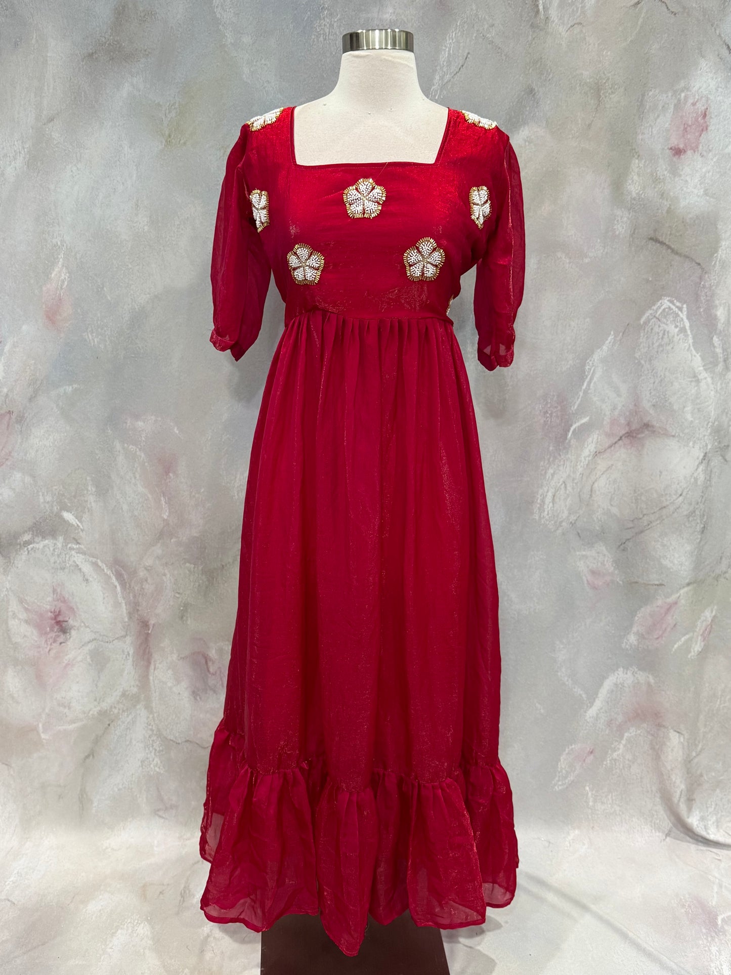 Beautiful Partywear / summer gown Fendi silk beads embroidery size 38 and 42 flair 7 mtr