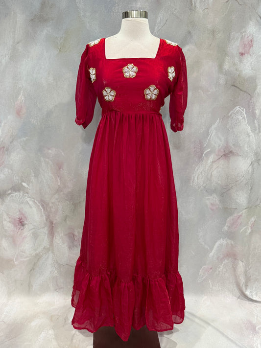 Beautiful Partywear / summer gown Fendi silk beads embroidery size 38 and 42 flair 7 mtr