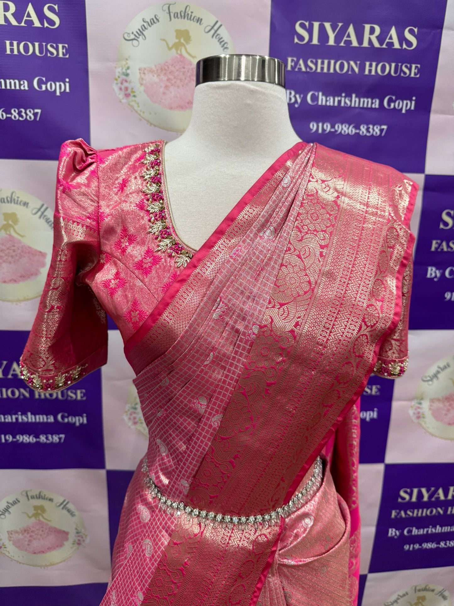 Traditional yet chic style in this kanchi tissue Saree with kanchi border and a stitched Maggam work blouse.
Size 38/40.

Pico and fall done with tassels.
Ready to ship quickly from Nc. 
Buy soon and price changes coming soon.