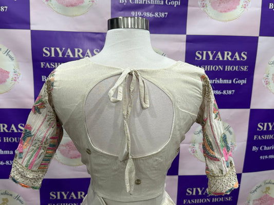 Elegant Off White Banarasi Tissue Silk Wedding Lehenga Choli – Heavy Embroidery & Sequin Work – Size XL 42 , chaniya choli, ready to ship usa