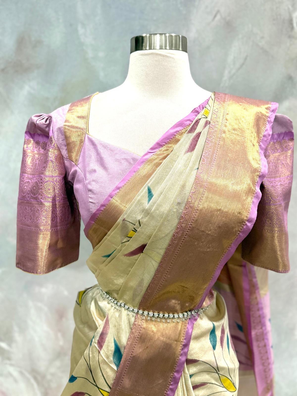 Kanchi Tissue Silk Saree with Stitched Designer Blouse Size 36-40 | Kanchipuram Gold Zari Wedding Saree | South Indian Bridal Festive Wear