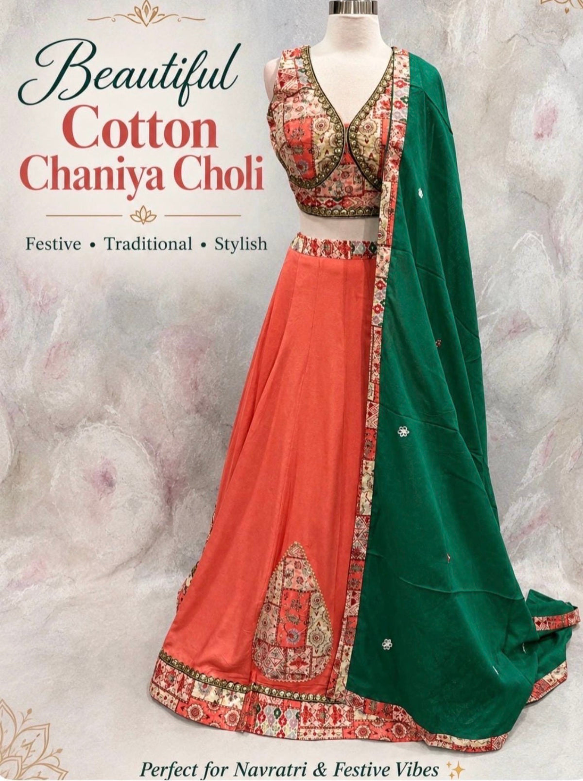 Beautiful trendy Navratri  cotton Chaniya Choli path work pattern size 38 ready to ship garba dandiya attire