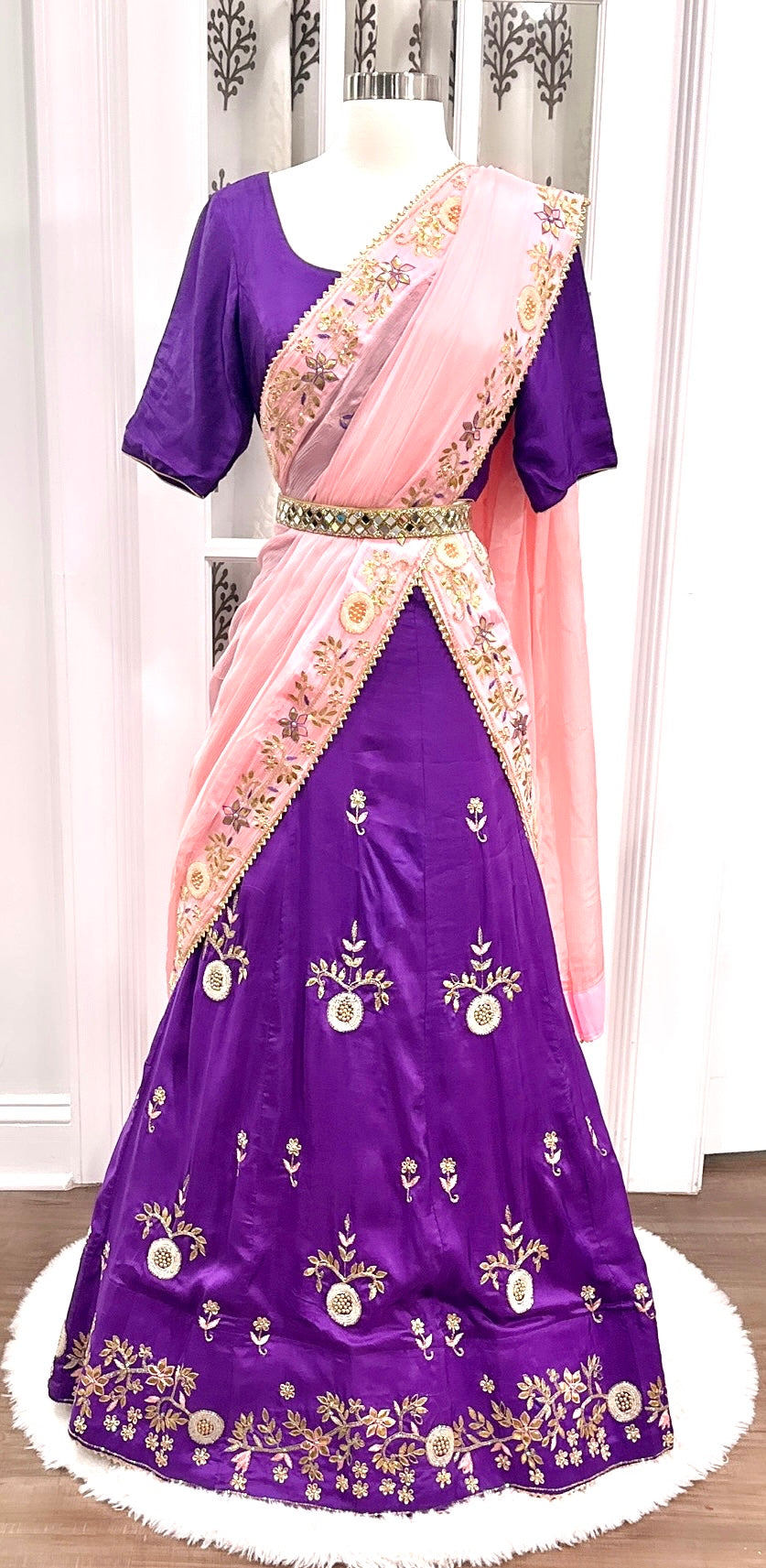 😍Beautiful Violet Silk Lehanga Choli with Gotta patti