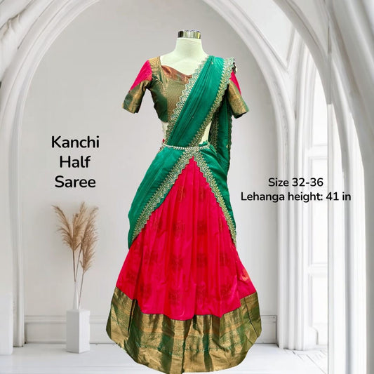 Beautiful traditional half Saree perfect for teens. Available in size 32 and can be extended up to 36.