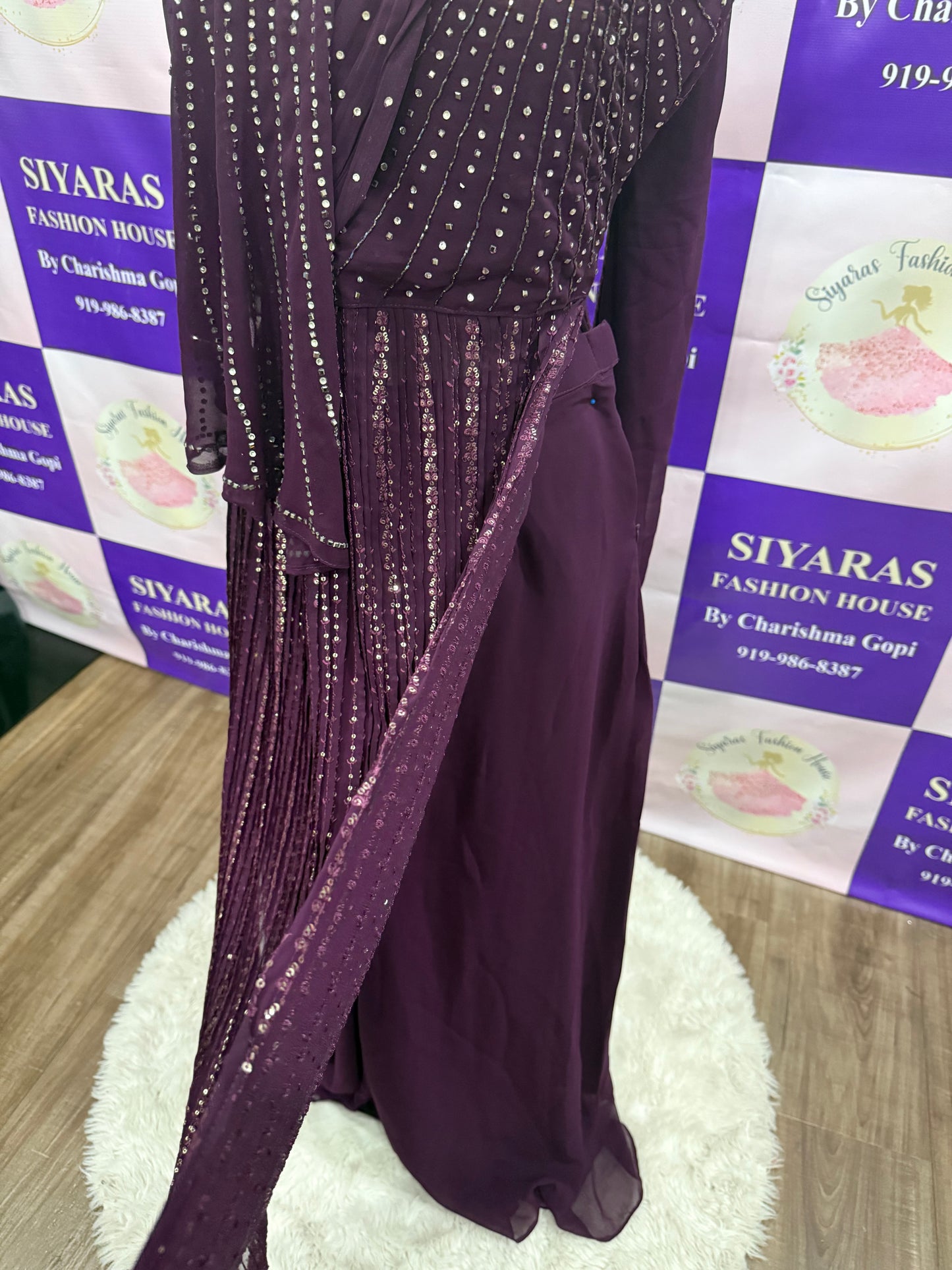 Beautiful wine color Nyra cut suit set 3 pc with palazzo pants