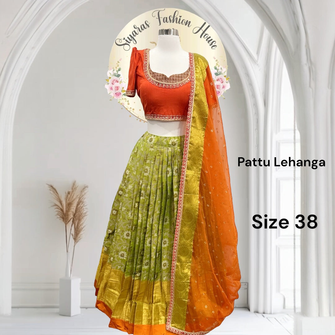 Teens Festive Pattu  Langa Vini Lehanga party wear dress with embroidered size 38