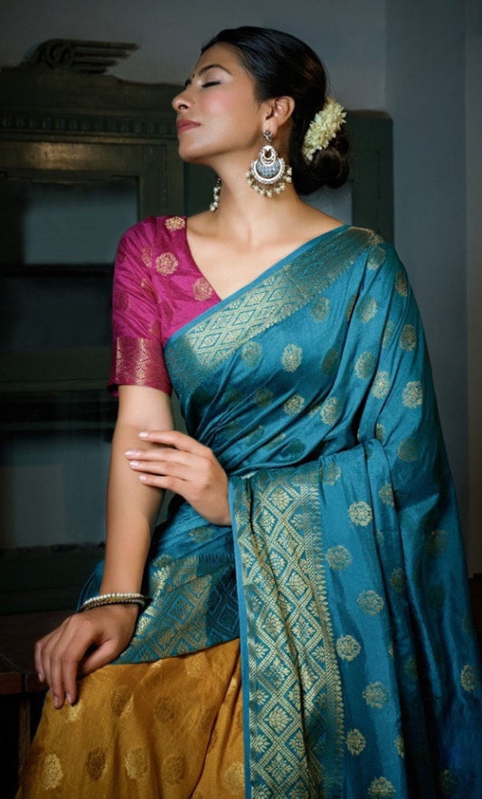 Elegant  Dola SIlk Saree Only in multi color 3 shades Saree only. Great for Partywear gifting saree.