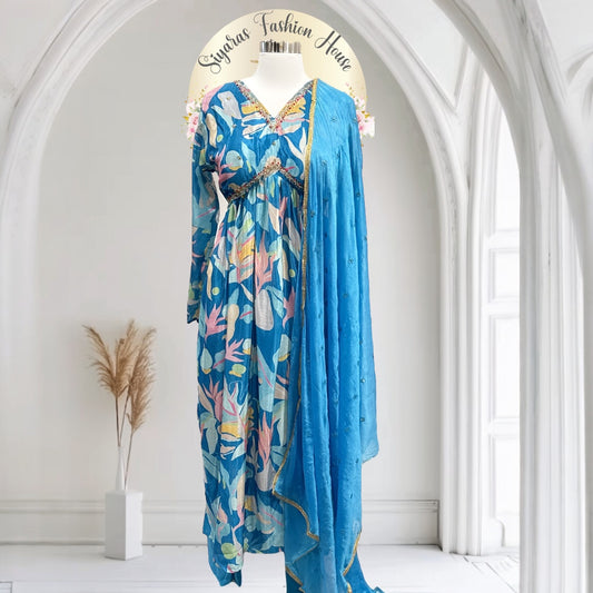 Eye catching Elegant Alia Cut  3 pc elegant floral muslin silk kurti set Partywear dress XL 42 and XXL 44 Budget friendly ready to ship free