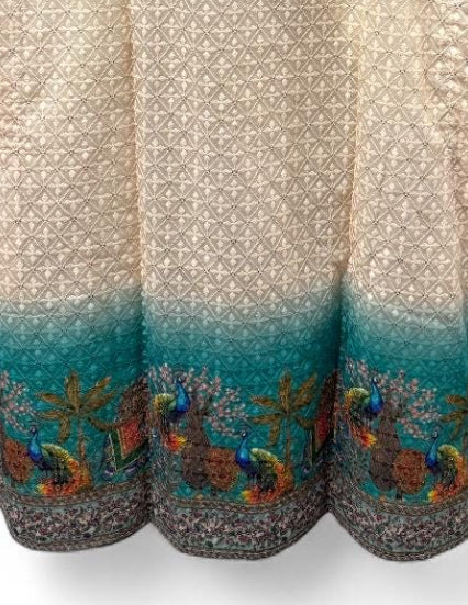 Men’s Customized Chikankari with elegant designer print on Daaman from and back size 44/46 comes with white pant ready to ship USA