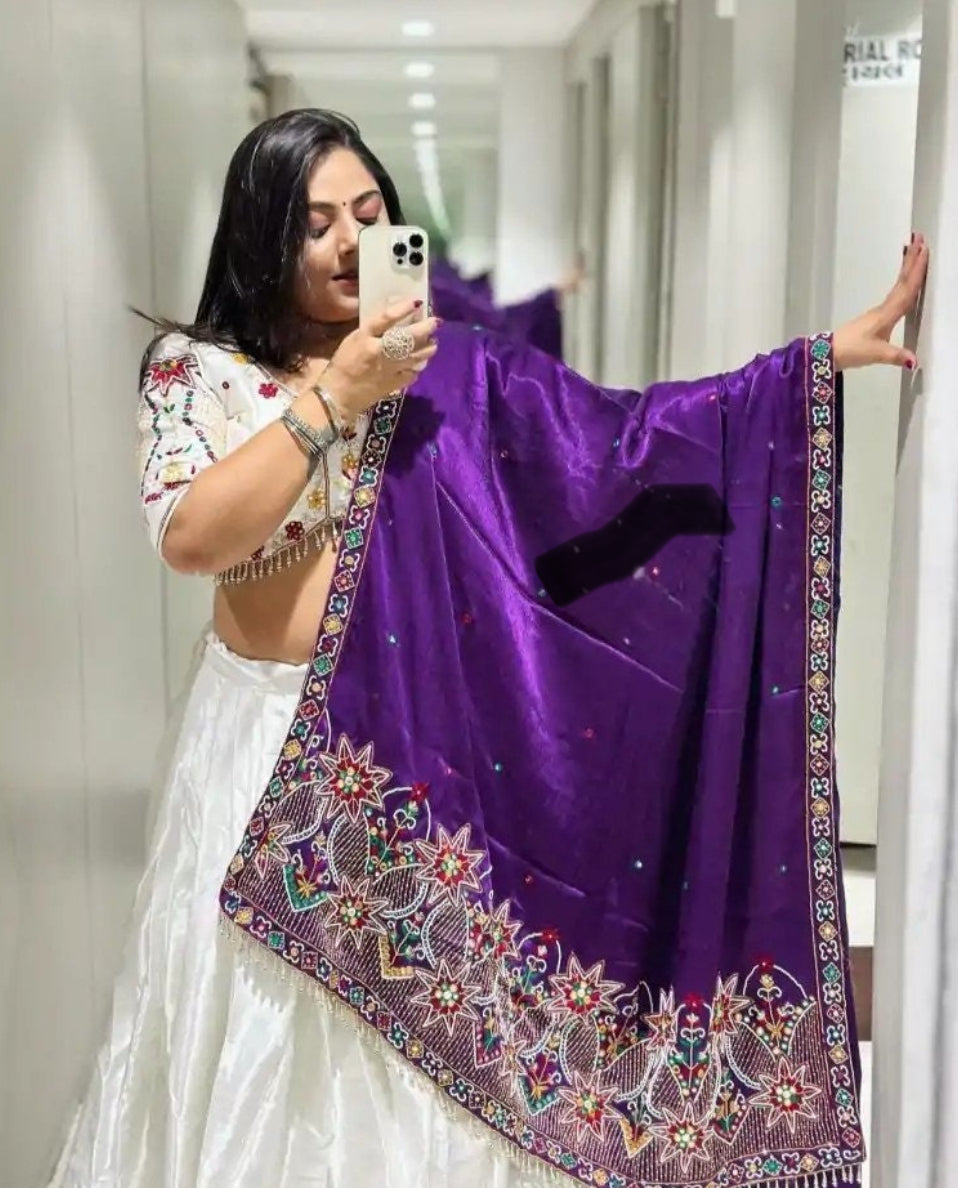 Clearance saleElegant White & Purple Chaniya Choli - Chinon Fabric with Heavy Embroidery  Sequins - Navratri Special - Sizes M (38)