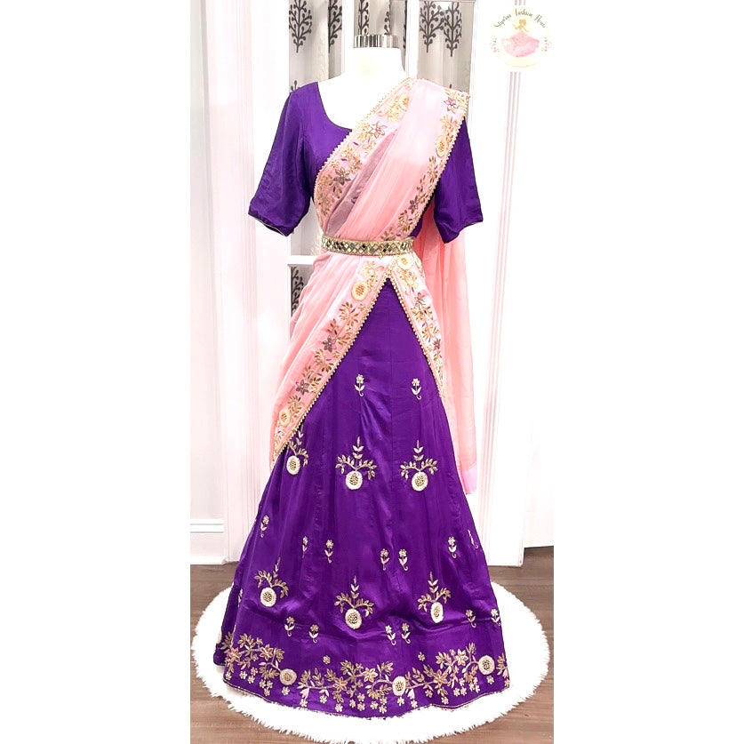 😍Beautiful Violet Silk Lehanga Choli with Gotta patti