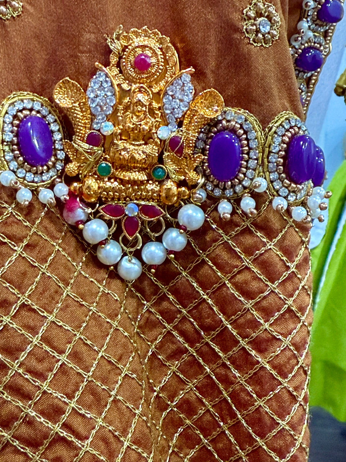 Beautiful Customized Hand work/ Maggam blouse with Laxmi Pendant for this Festive Season size 38-42.