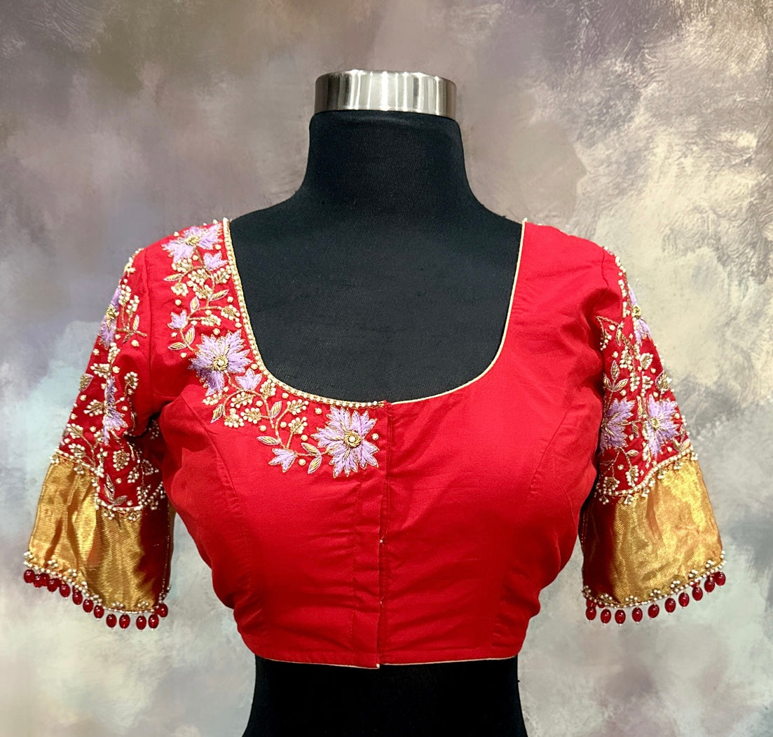 Beautiful red Bridal Maggam work/ Hand work blouse. Available in size 36 to 42