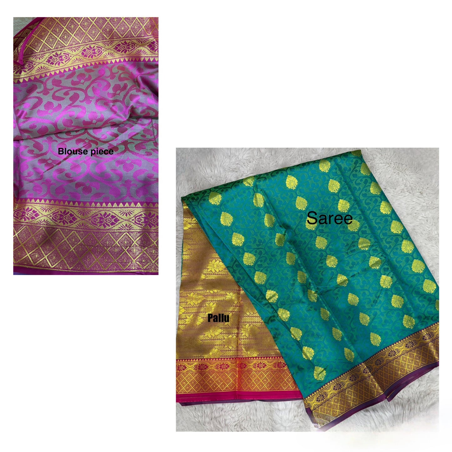 Beautiful Pattu saree in green and gold combo. Blouse piece attached inside. Perfect  gifting saree