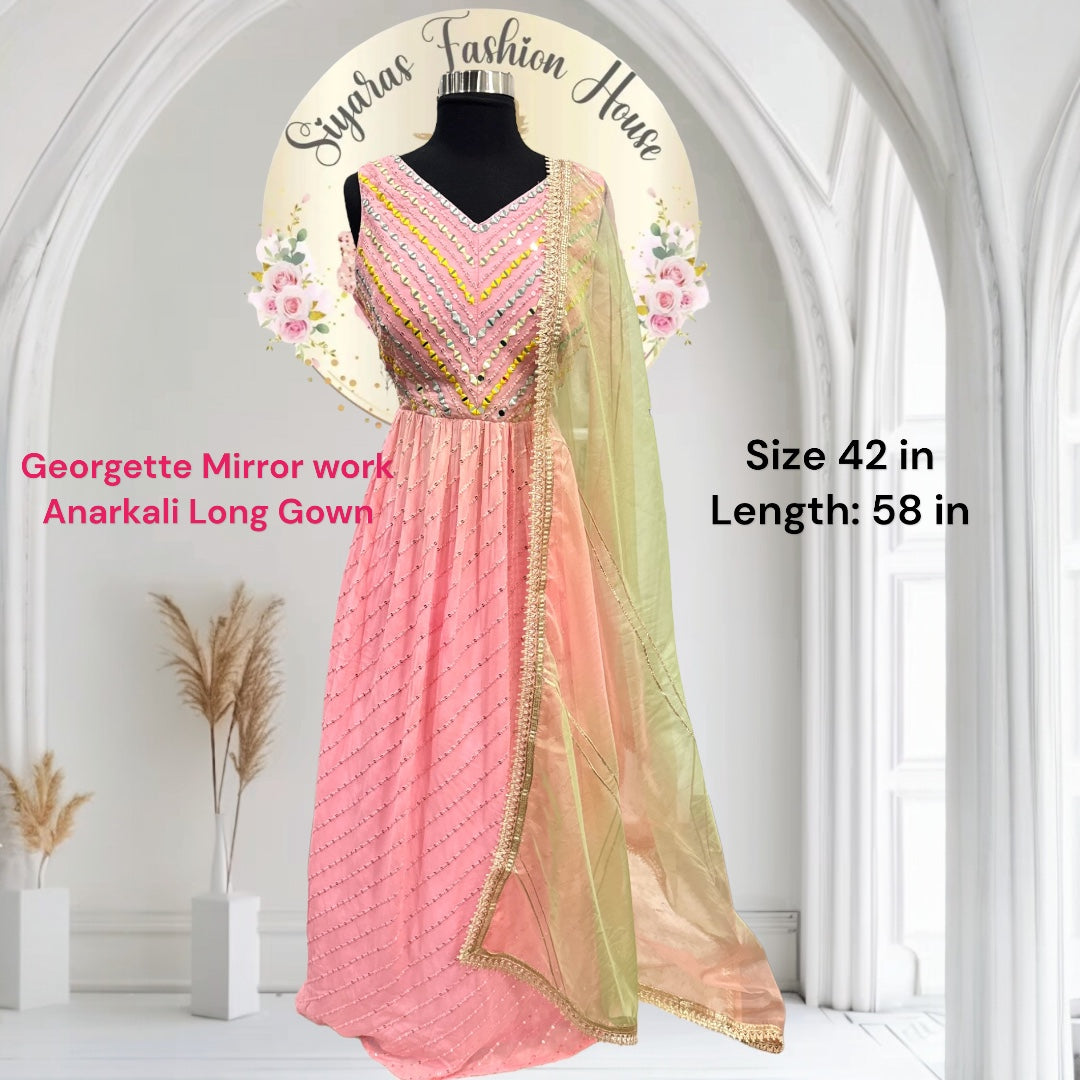 Glamorous Georgette Mirror Work Anarkali Long Gown ✨
💖 Elegant and Festive 💖
* Size: 42 in
* Length: 58 in