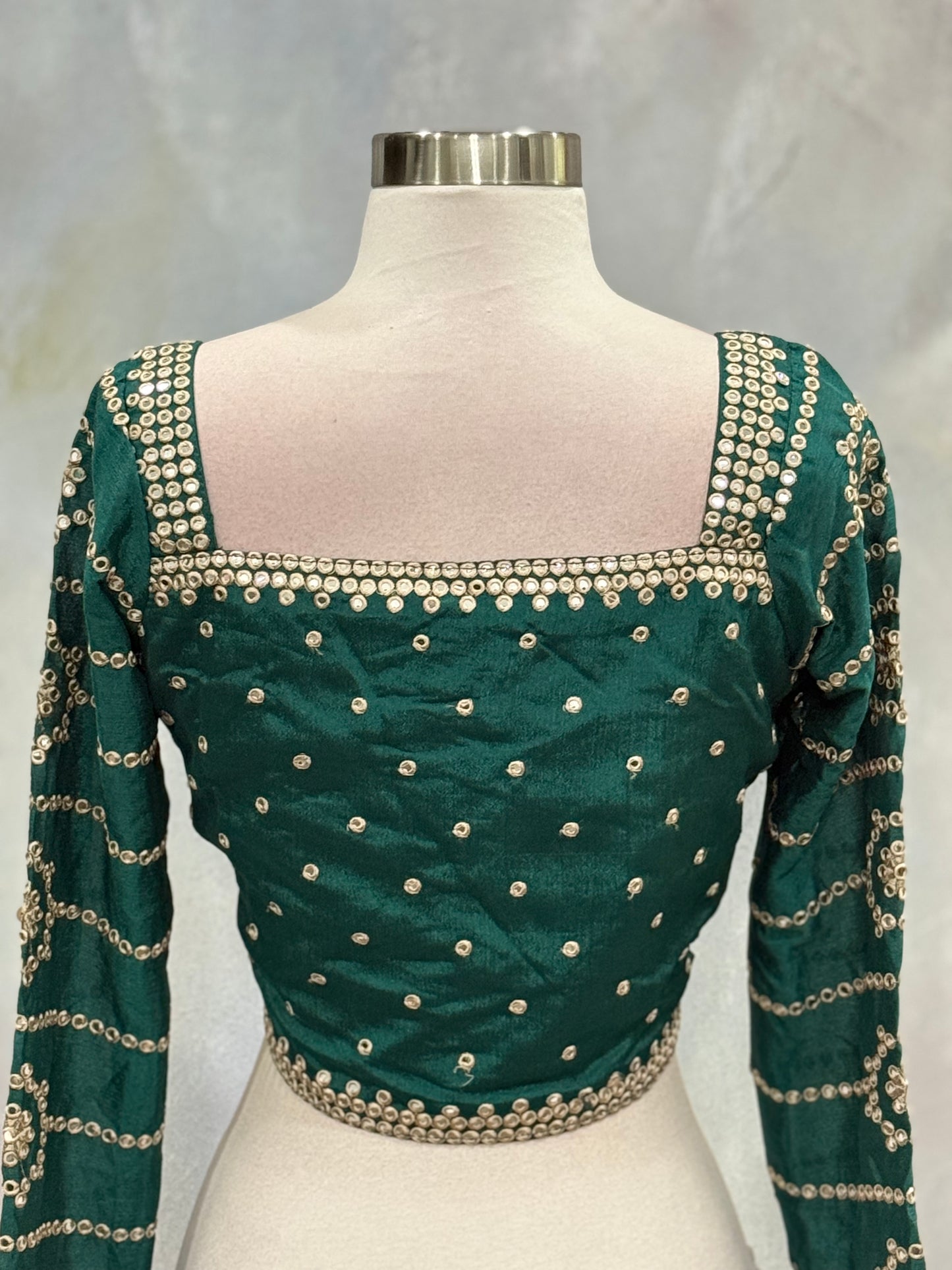 Elegant Green Silk Lehenga Choli – Mehendi & Wedding Partywear | Fully Stitched | Size 38 | Ready to Ship USA