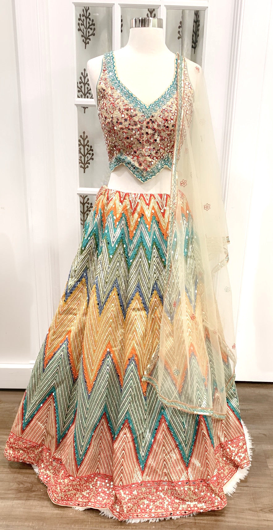 Grand Multicolor Heavy Mirror workLehanga Choli for wedding Partywear dress ready to ship free USA