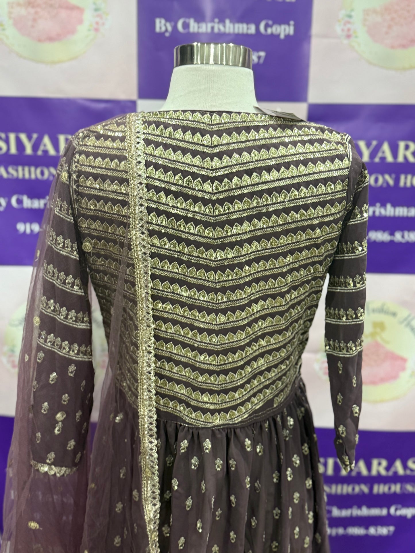 Elegant Mauve  Partywear Sequin Sharara Set | 3-Piece Suit | Palazzo Pants | Size 38 | Length 48 in