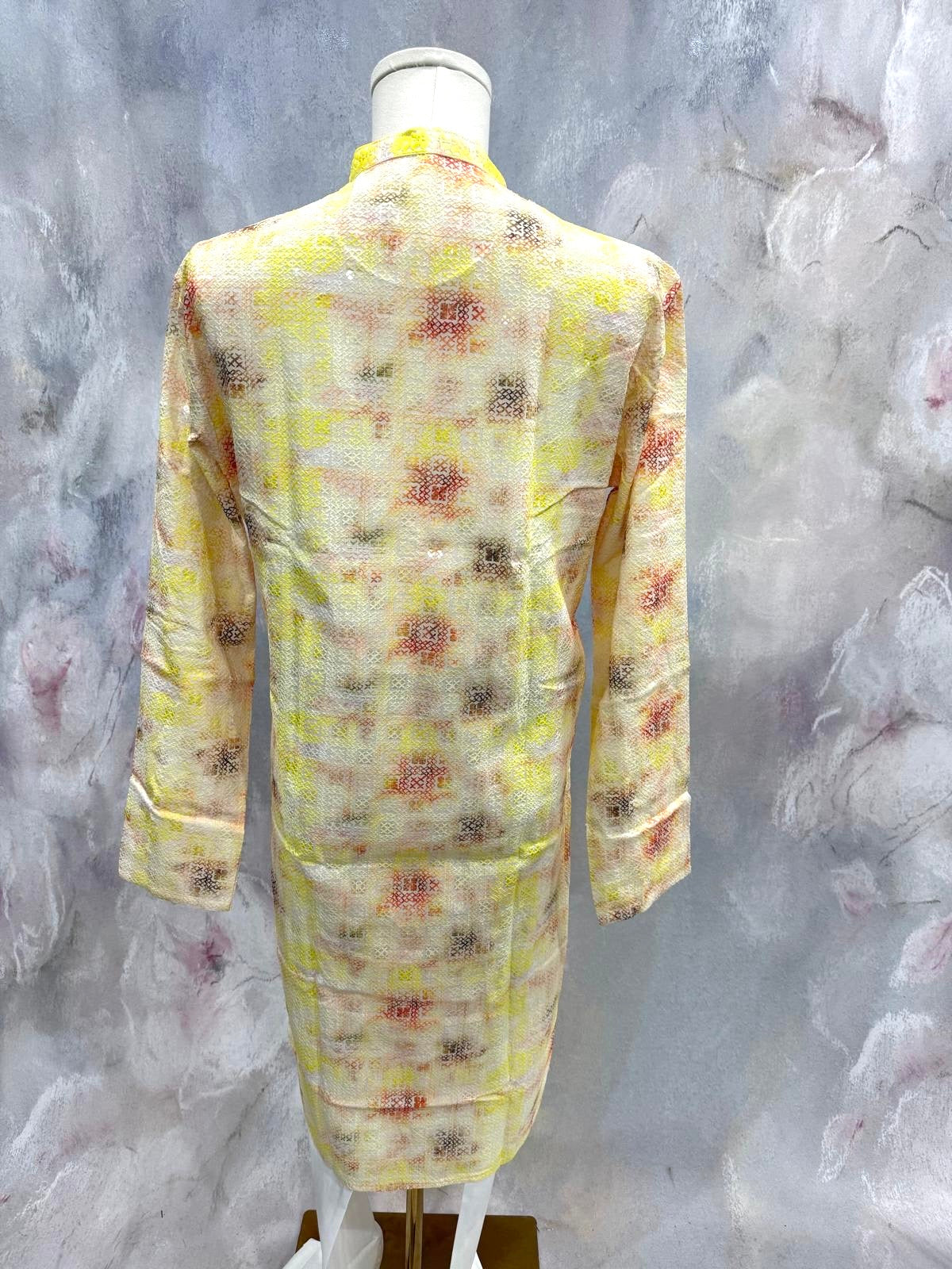 Beautiful Mens yellow Chikankari Kurta with water sequin. Perfect for Haldi, partywear. Available in size Medium - 38,XXL - 44, 3XL - 46