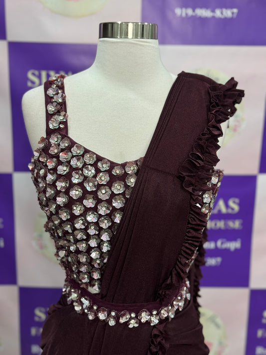 Beautiful wine color Ready2Wear One-Min Saree in Size 38 – Effortless Elegance in Just One Minute