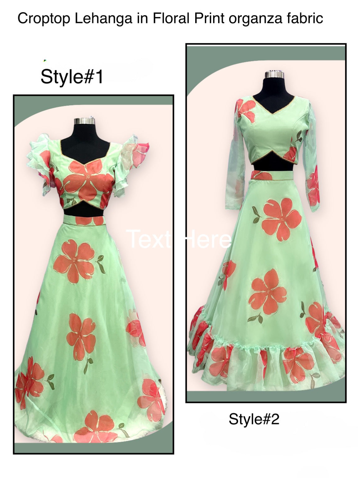 😍Beautiful Floral organza customized crop top Lehenga for teens and adults😍. Fits size 36 to 38