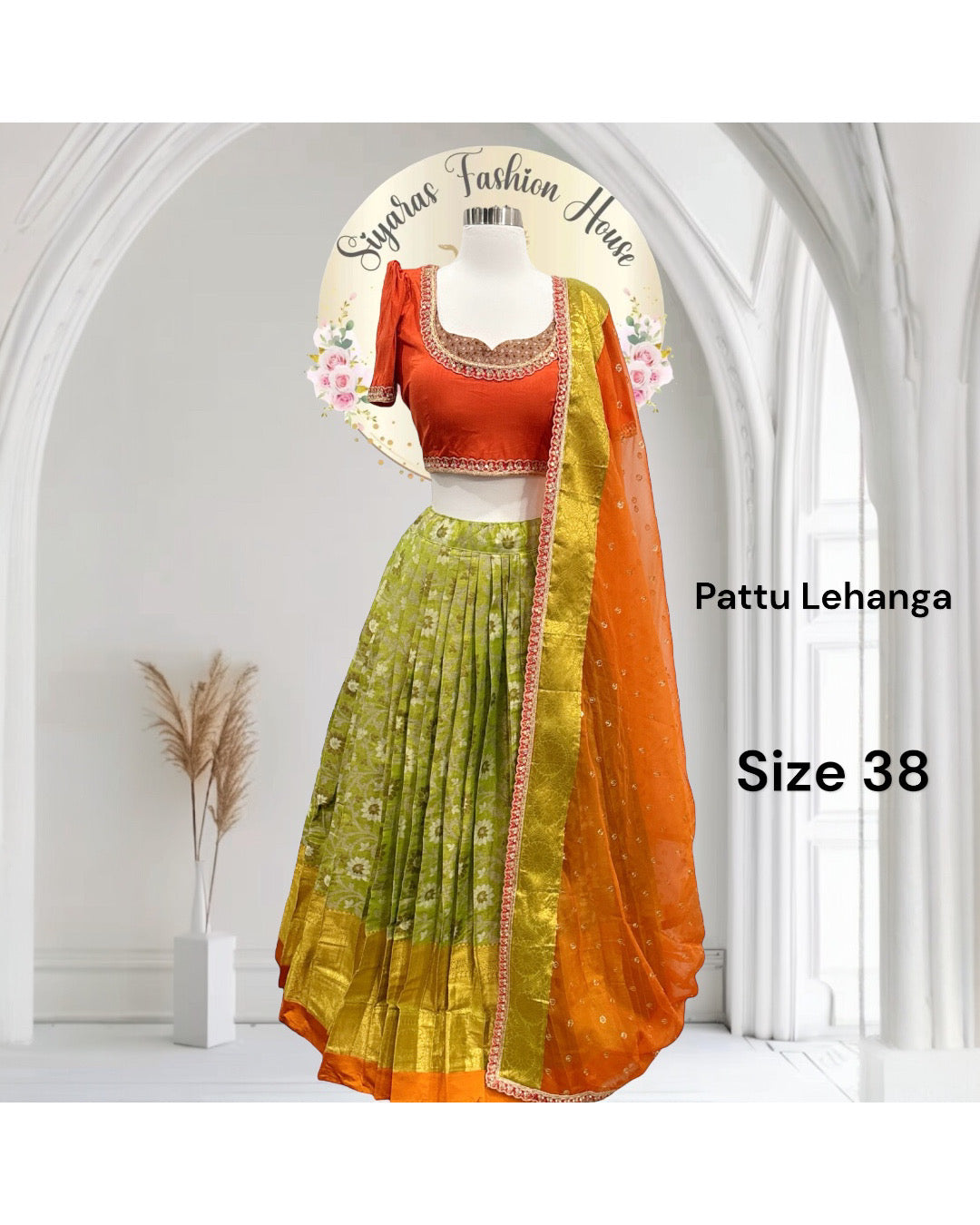 Teens Festive Pattu  Langa Vini Lehanga party wear dress with embroidered size 38