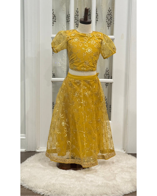 Beautiful kids yellow party wear sequins Lehenga. Available in size 26