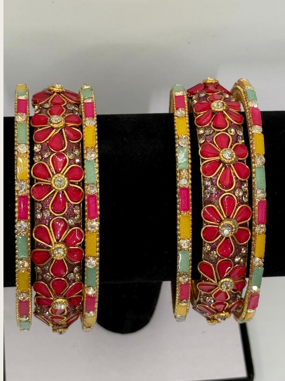 Beautiful  kundan bangles 2 sets (6 pcs total) size 2.8 suitable for Partywear Lehanga/Wedding Reception wear